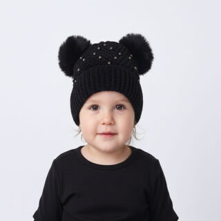 Baby Girls Woolen Winter Cap with Double Pompom & Beaded Design | Soft Knit Beanie for 6M- 3 YEARS | Double-Layer Warm Cap