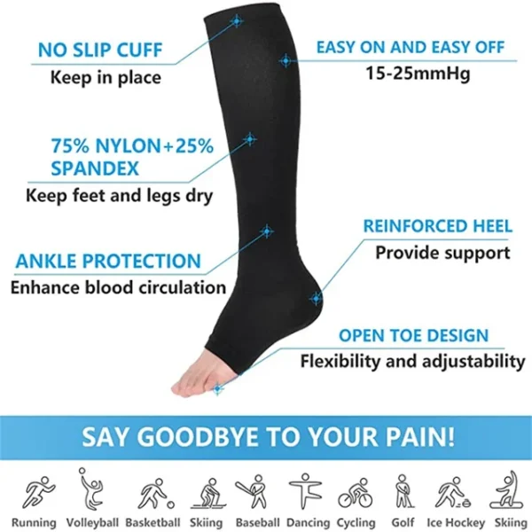 1 Pair Compression Socks S–XXL – Medical Toeless Support Hose for Varicose Vein Prevention – Unisex