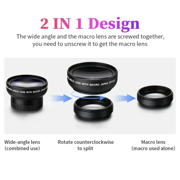 Universal Mobile Phone Lens Kit – Macro, Wide-Angle & Fisheye Clip-On Camera Lenses for Smartphones - Image 2