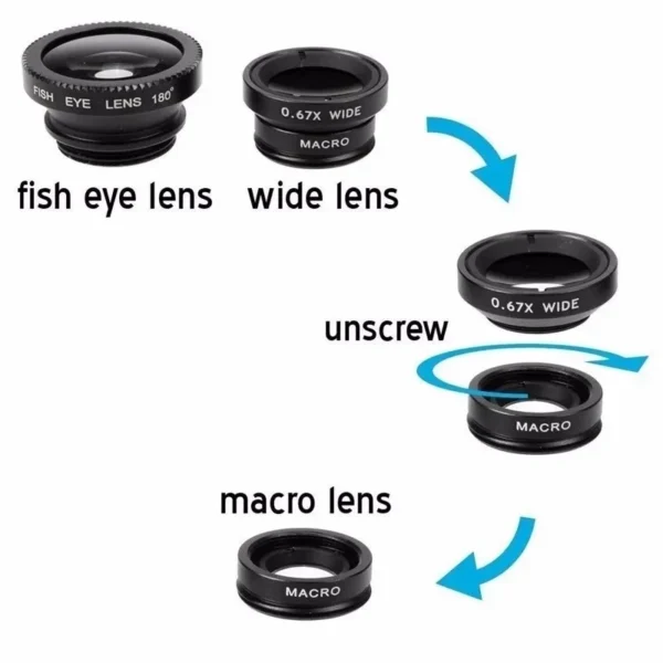 Universal Mobile Phone Lens Kit – Macro, Wide-Angle & Fisheye Clip-On Camera Lenses for Smartphones - Image 3