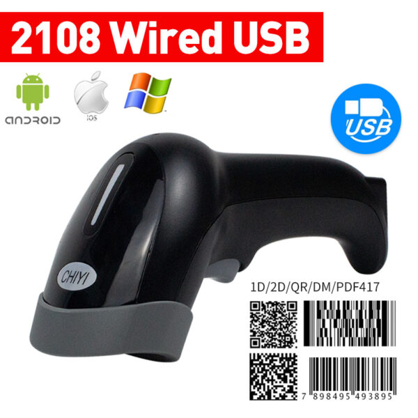 Portable Wired 2D Barcode Scanner – Handheld CMOS USB Barcode & QR Code Reader for 1D2D Codes, PDF417, Data Matrix - Image 2