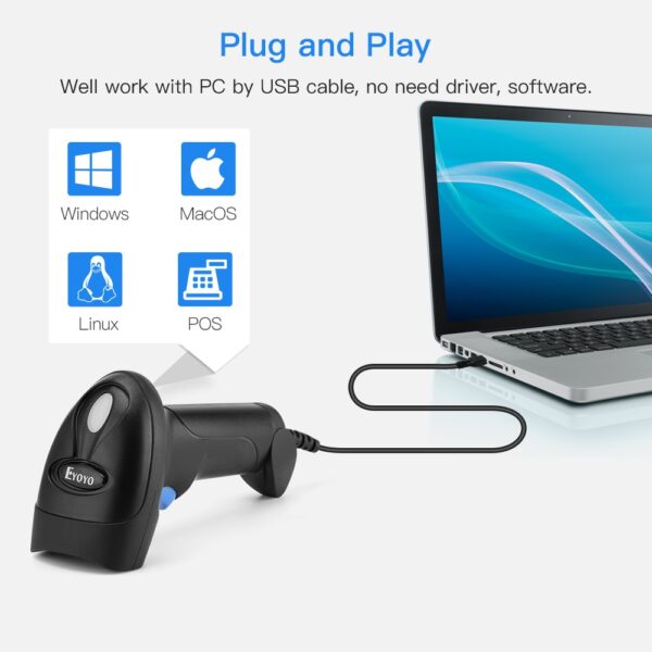 Portable Wired 2D Barcode Scanner – Handheld CMOS USB Barcode & QR Code Reader for 1D2D Codes, PDF417, Data Matrix - Image 3