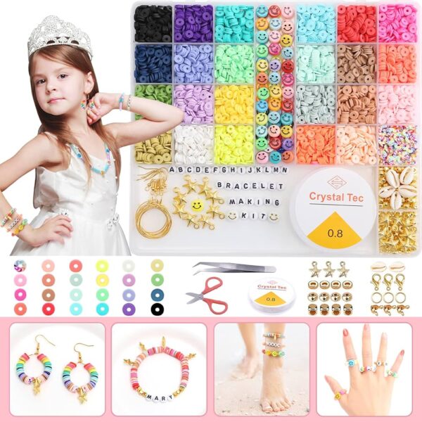 DIY Bracelet Making Kit for Girls – Jewellery Beads Box Clay Beads, Seed Beads & Accessories