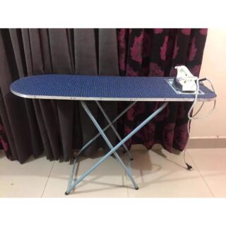 Foldable Metal Ironing Board with Wooden Top – Adjustable Height, 120x40cm