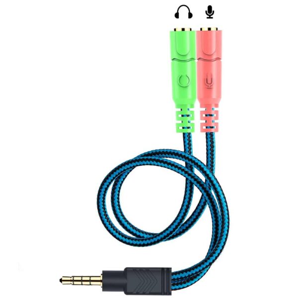 Headset Splitter Cable for PC – 3.5mm Jack Audio & Microphone Adapter – Y Splitter for Desktop & Laptop