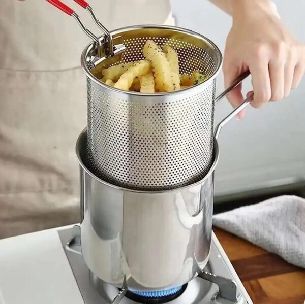 Kitchen Deep Frying Pot Stainless Steel Deep Fried Pot with Removable Oil Filter Basket Tempura French fries Fryer Pan (Pack of 1)