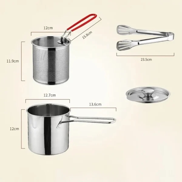 Kitchen Deep Frying Pot Stainless Steel Deep Fried Pot with Removable Oil Filter Basket Tempura French fries Fryer Pan (Pack of 1) - Image 2