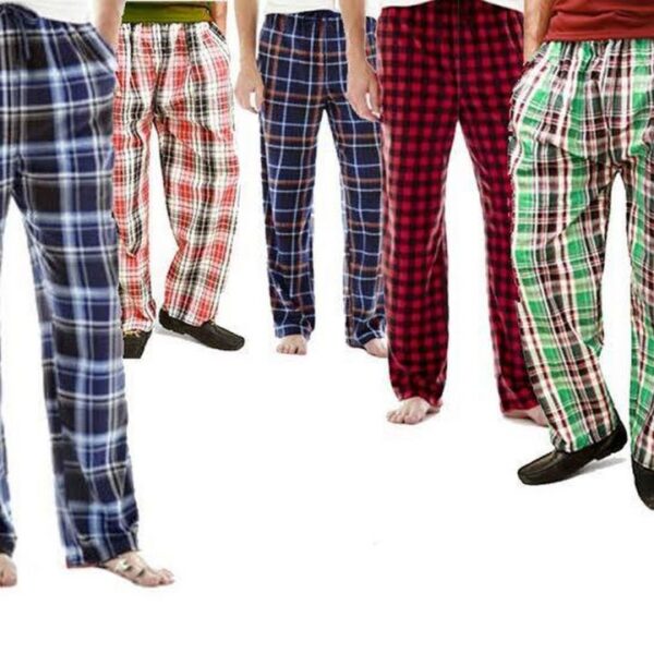 Pack of 2 - Men’s Checkered Lounge Pants Soft Cotton Blend Pyjama Bottoms with Pockets - Image 2