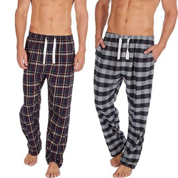 Pack of 2 - Men’s Checkered Lounge Pants Soft Cotton Blend Pyjama Bottoms with Pockets