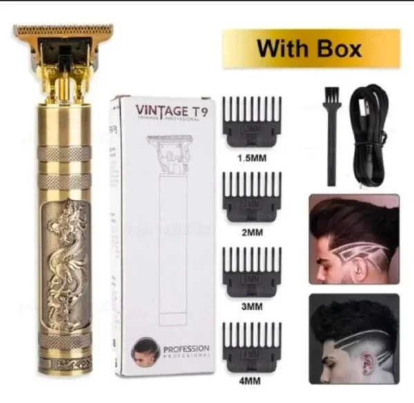 Professional Vintage T9 Dragon Style Hair & Beard Trimmer – USB Rechargeable Grooming Kit for Men