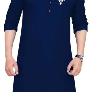 Stylish Navy Blue Chest Bunch Printed Kurta Pajama / Shalwar Kameez – New Design for Gents