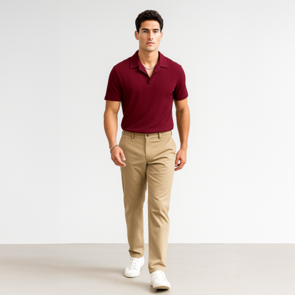 Textured Waffle Knitted Polo T-shirts for Men – Stylish 2025 Smart Fit Polo Shirts