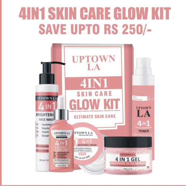 UPTOWN LA 4-in-1 Skin Whitening Bundle – Serum, Cream, Facewash & Toner Gel – Anti-Aging, Dark Spot Correction & Glass Skin Care
