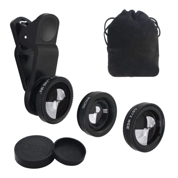 Universal Mobile Phone Lens Kit – Macro, Wide-Angle & Fisheye Clip-On Camera Lenses for Smartphones