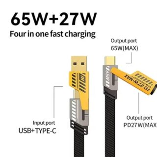 VOOXE 4-in-1 65W Fast Charging Nylon Braided Magnetic Data Cable – USB-A & USB-C to iPhone, Type-C, and Laptops (1.2m)