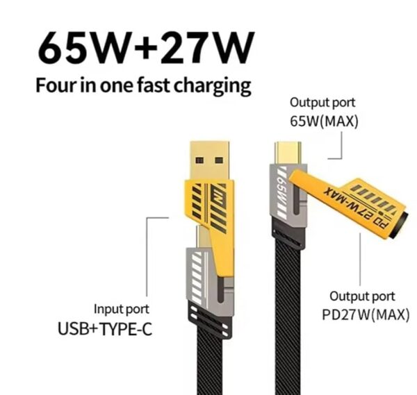 VOOXE 4-in-1 65W Fast Charging Nylon Braided Magnetic Data Cable – USB-A & USB-C to iPhone, Type-C, and Laptops (1.2m)