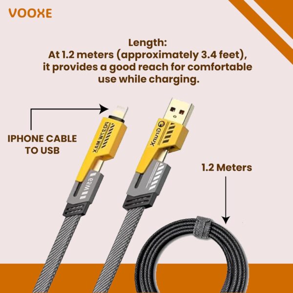 VOOXE 4-in-1 65W Fast Charging Nylon Braided Magnetic Data Cable – USB-A & USB-C to iPhone, Type-C, and Laptops (1.2m) - Image 3