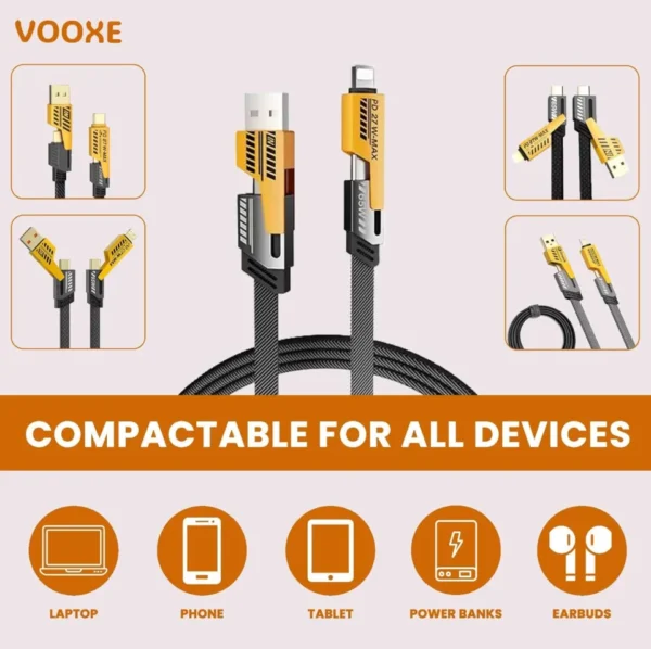 VOOXE 4-in-1 65W Fast Charging Nylon Braided Magnetic Data Cable – USB-A & USB-C to iPhone, Type-C, and Laptops (1.2m) - Image 2