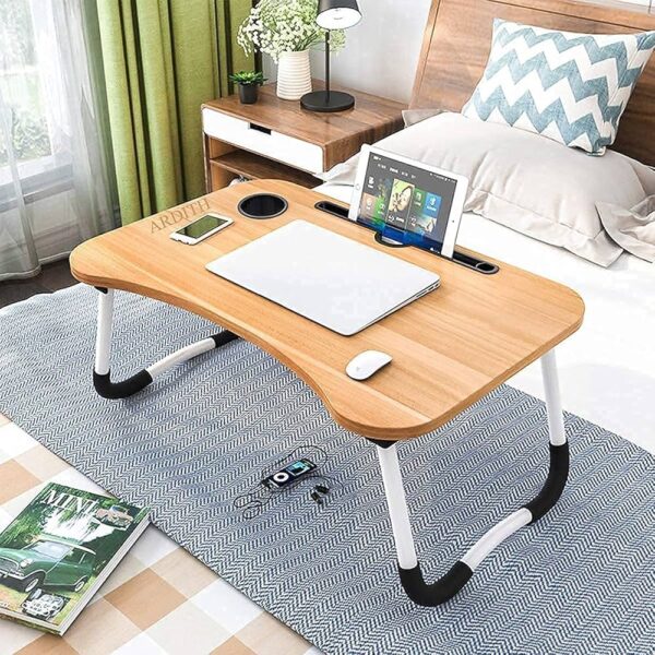 Wood Land Wooden Foldable Laptop Table – Multi-Color Bed Desk with Tablet & Cup Holder for Work, Gaming, Reading & Breakfast - Image 2