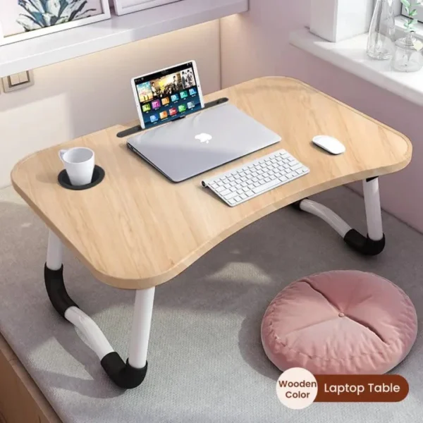 Wood Land Wooden Foldable Laptop Table – Multi-Color Bed Desk with Tablet & Cup Holder for Work, Gaming, Reading & Breakfast - Image 4