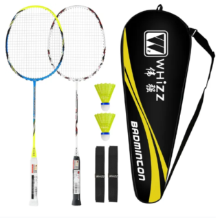 2-Player Carbon Graphite Badminton Racket Set – Full Carbon Fiber Racquets with Shuttlecocks, Grip Tapes & Carry Bag