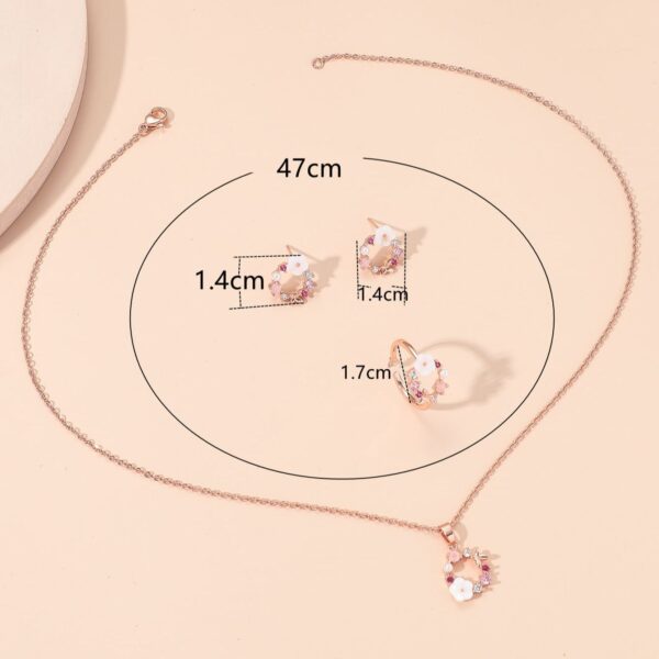 4-Piece Rose Gold Jewelry Set for Women – Flower Design Necklace, Ring, Earrings & Accessories with Zircon - Image 3