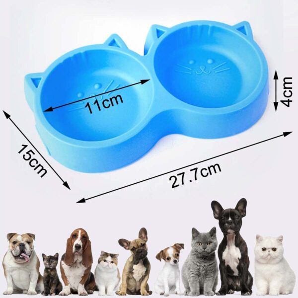 Cat Shaped Double Food Bowl – Non-Slip, Non-Toxic Plastic Pet Feeder – 2-in-1 Food and Water Bowl for Cats, Kittens, Dogs and Puppies – Multi Colour - Image 2