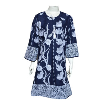 Dzyne Embossed Blue Linen Kurti for Girls & Women – Stylish & Trendy Stitched Wear