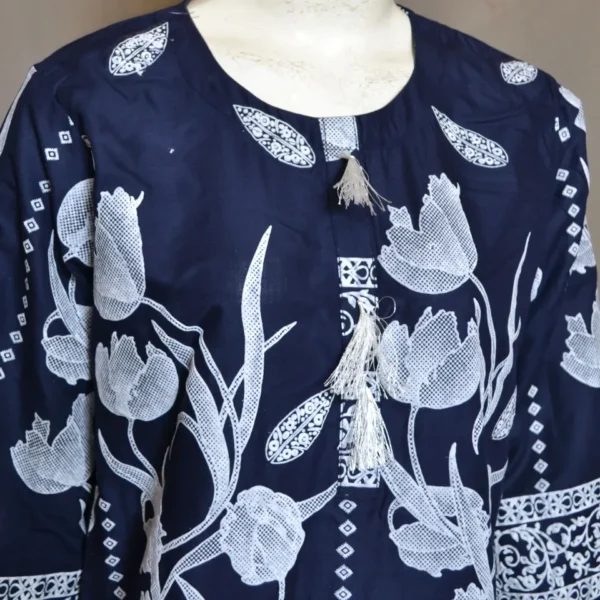 Dzyne Embossed Blue Linen Kurti for Girls & Women – Stylish & Trendy Stitched Wear - Image 2