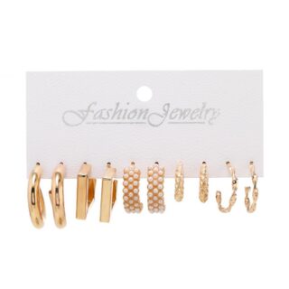 Enacolor Women’s Earrings Set – 5 Pairs Simple Metal Hoop & Ring Style Earrings
