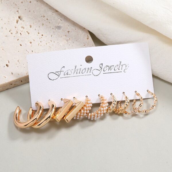 Enacolor Women’s Earrings Set – 5 Pairs Simple Metal Hoop & Ring Style Earrings - Image 2