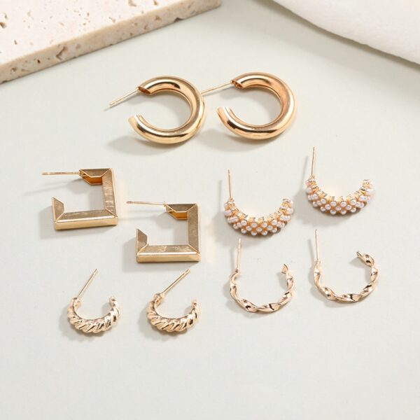 Enacolor Women’s Earrings Set – 5 Pairs Simple Metal Hoop & Ring Style Earrings - Image 4