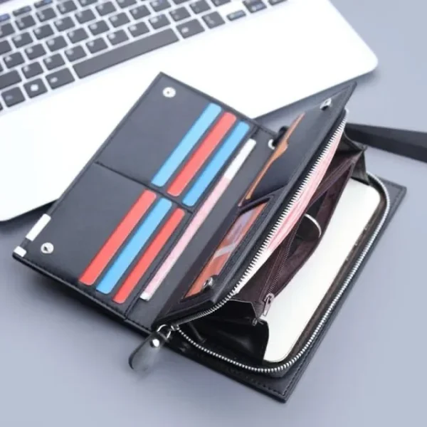 Imported WOMen’s Wallet – High Quality PU Leather Bifold Hand Clutch with Zipper & Wristlet (Black & Brown) - Image 2