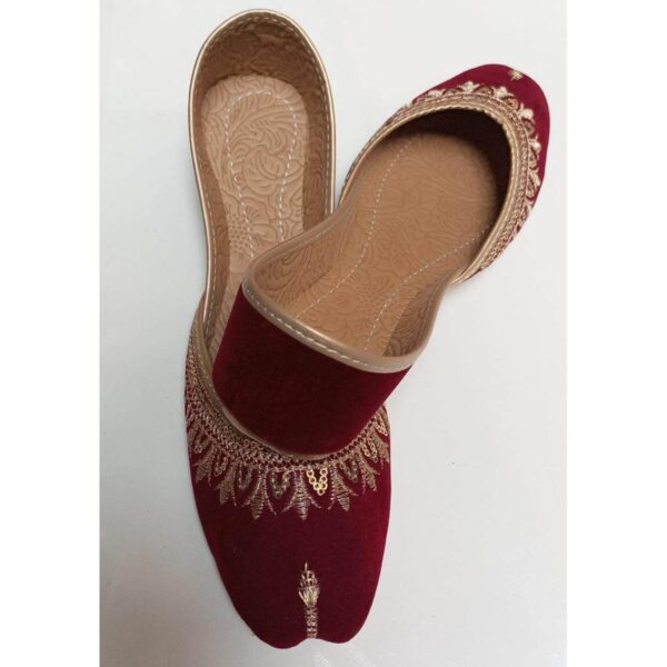 Maroon Golden Khussa for Girls & Women – Handmade, Eco-Friendly, Stylish & Comfortable Party & Casual Footwear