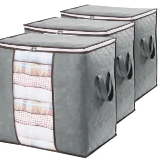 (Pack of 3) Foldable Clothes Grey Storage Bags