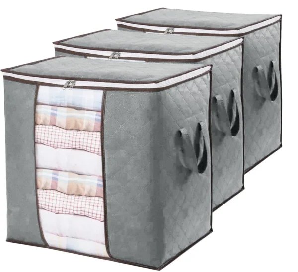(Pack of 3) Foldable Clothes Grey Storage Bags