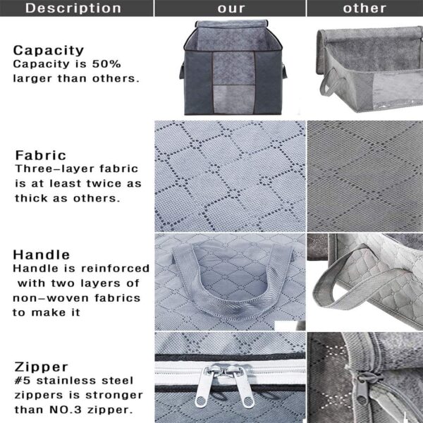 (Pack of 3) Foldable Clothes Grey Storage Bags - Image 2