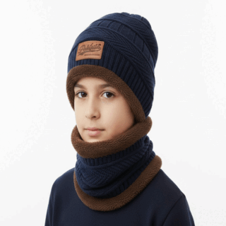 Beanie Cap & Neck Warmer Set for Boys & Girls | Winter Wool Cap for Men & Kids | 2-Piece Warm Cap with Mask | Soft Knitted Beanie for Cold Weather