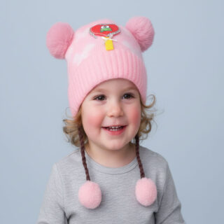 Kids Woolen Winter Cap with Double Pompom & Chin Straps | Soft Knit Beanie for Boys & Girls | Warm Double-Stuff Hat |6M-4 years