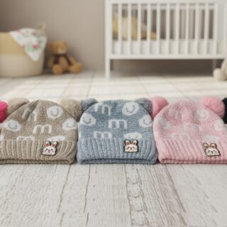 “Kids Winter Woolen Cap with Double Pompom | Cute Rabbit Toddler Cap for Boys & Girls | Warm Soft Knit Beanie | Multiple Colors”|1.5years-7years